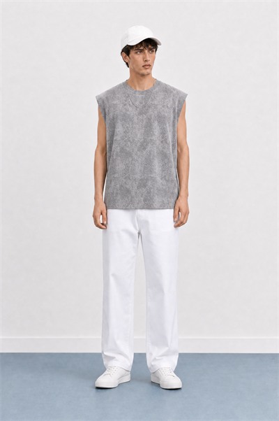 Erkek Yıkamalı Tank Top Atlet Gri