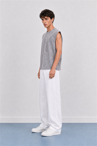 Erkek Yıkamalı Tank Top Atlet Gri