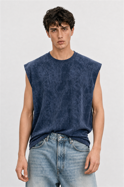 Erkek Yıkamalı Tank Top Atlet Lacivert