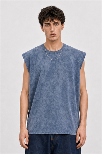 Erkek Yıkamalı Tank Top Atlet Petrol