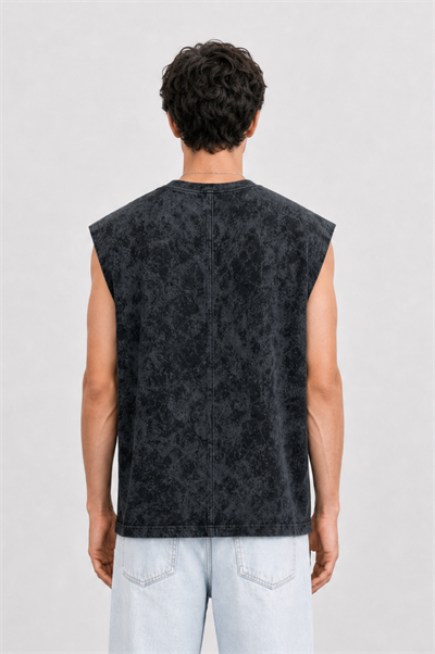 Erkek Yıkamalı Tank Top Atlet Siyah