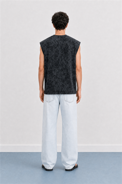 Erkek Yıkamalı Tank Top Atlet Siyah