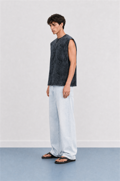 Erkek Yıkamalı Tank Top Atlet Siyah