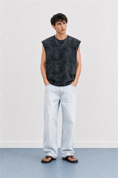 Erkek Yıkamalı Tank Top Atlet Siyah