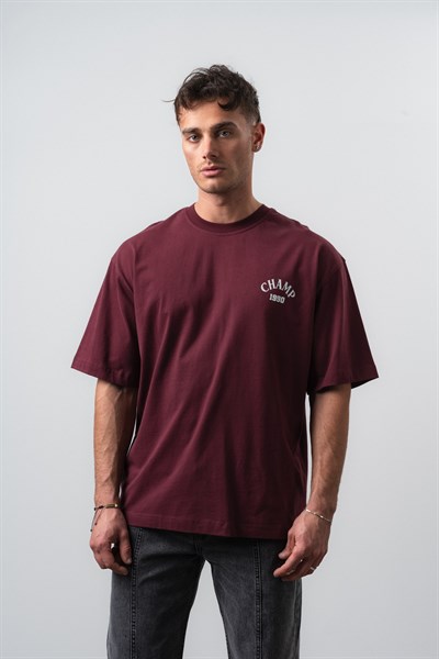 Erkek Zidane Baskılı Oversize T-Shirt Bordo
