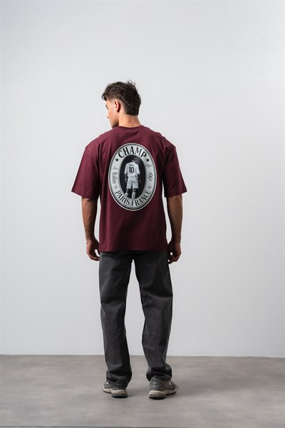 Erkek Zidane Baskılı Oversize T-Shirt Bordo