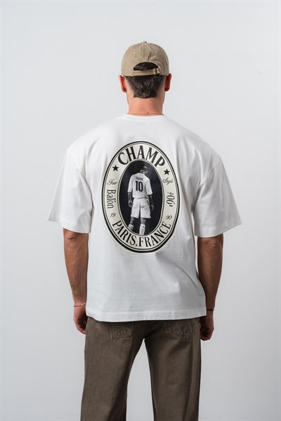 Erkek Zidane Baskılı Oversize T-Shirt Ekru