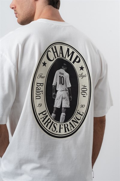 Erkek Zidane Baskılı Oversize T-Shirt Ekru