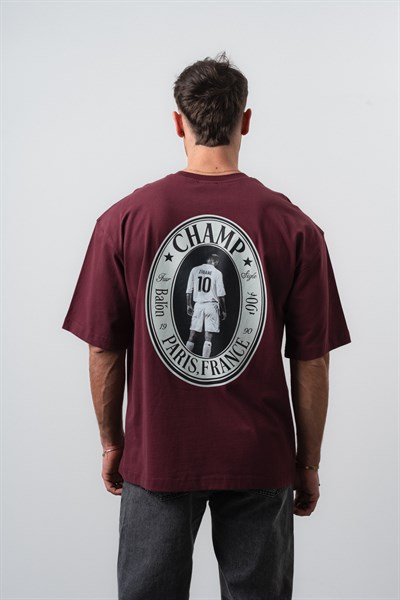 Erkek Zidane Baskılı Oversize T-Shirt Bordo