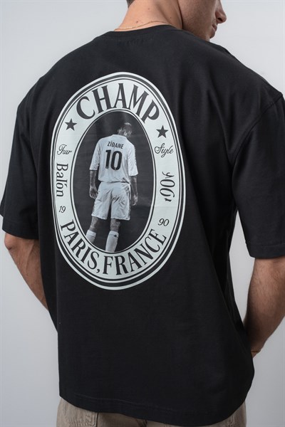 Erkek Zidane Baskılı Oversize T-Shirt Siyah