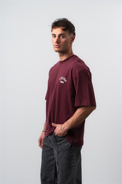 Erkek Zidane Baskılı Oversize T-Shirt Bordo
