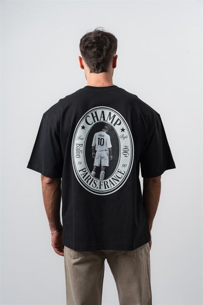 Erkek Zidane Baskılı Oversize T-Shirt Siyah