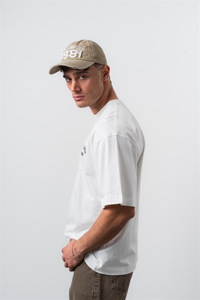 Erkek Zidane Baskılı Oversize T-Shirt Ekru