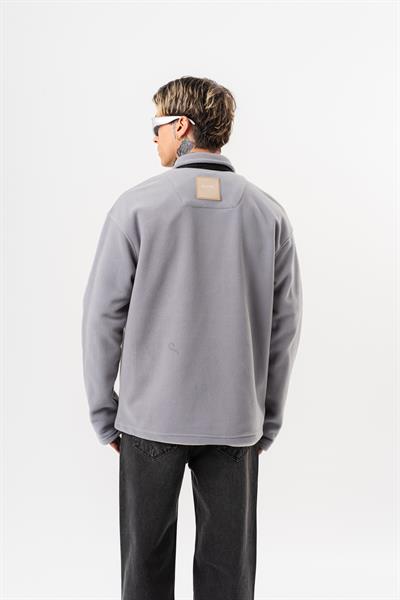 Erkek Zip Oversize Polar Ceket Gri