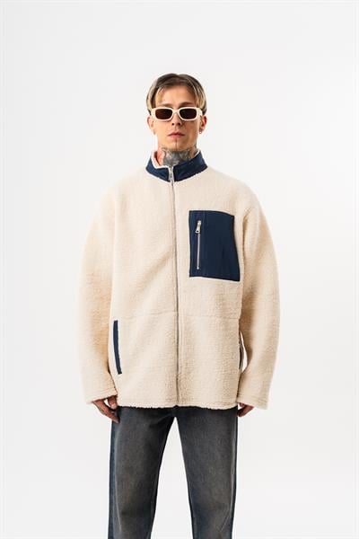 Erkek Zip Oversize Teddy Ceket Ekru