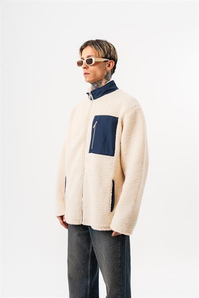 Erkek Zip Oversize Teddy Ceket Ekru