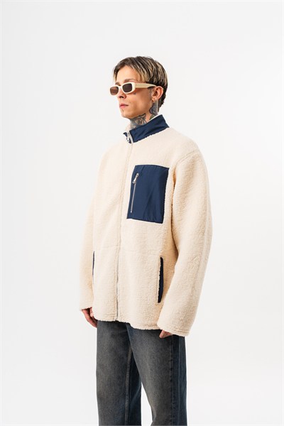 Erkek Zip Oversize Teddy Ceket Ekru