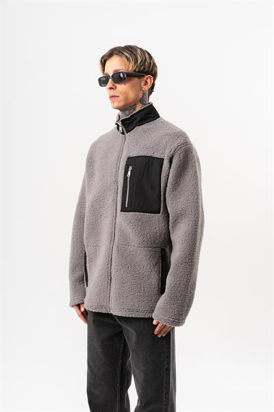 Erkek Zip Oversize Teddy Ceket Gri