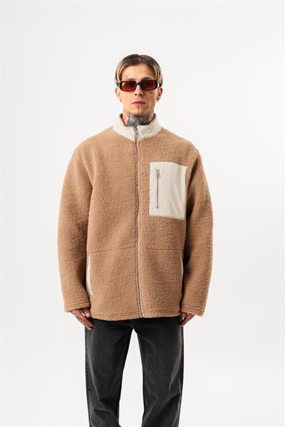 Erkek Zip Oversize Teddy Ceket Kahve