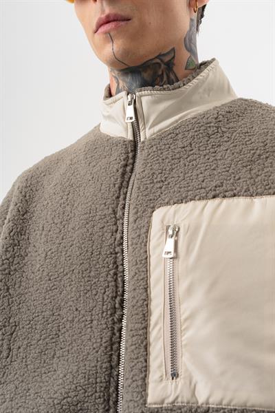 Erkek Zip Oversize Teddy Ceket Koyu Yeşil