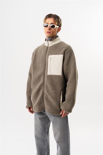 Erkek Zip Oversize Teddy Ceket Koyu Yeşil