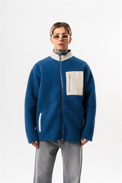 Erkek Zip Oversize Teddy Ceket Lacivert