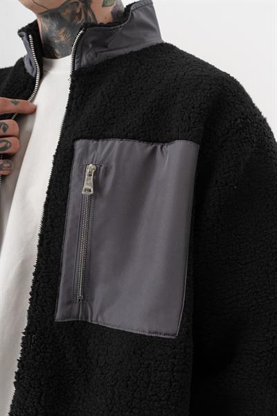 Erkek Zip Oversize Teddy Ceket Siyah
