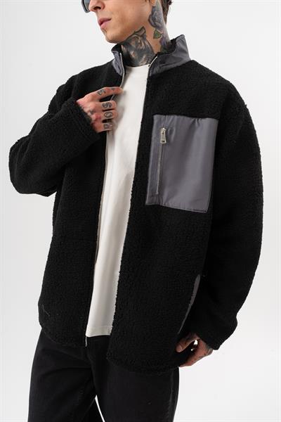 Erkek Zip Oversize Teddy Ceket Siyah
