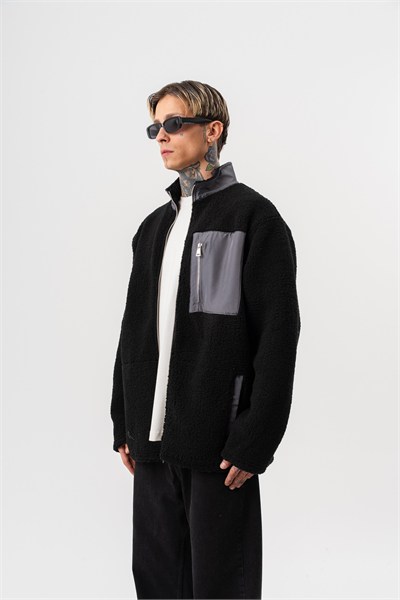 Erkek Zip Oversize Teddy Ceket Siyah