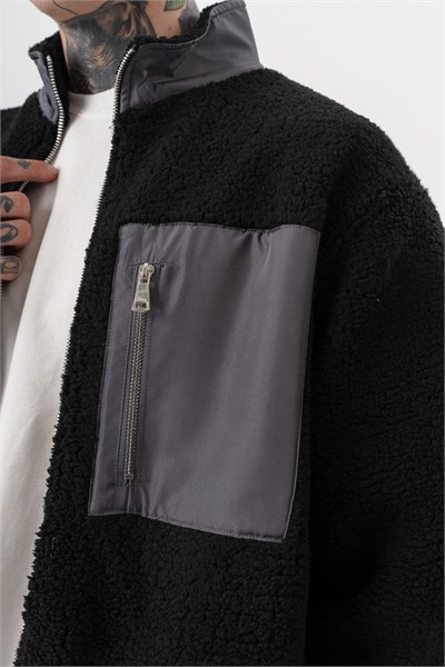 Erkek Zip Oversize Teddy Ceket Siyah