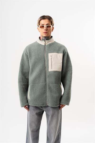 Erkek Zip Oversize Teddy Ceket Yeşil