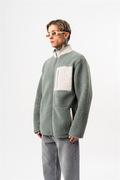 Erkek Zip Oversize Teddy Ceket Yeşil