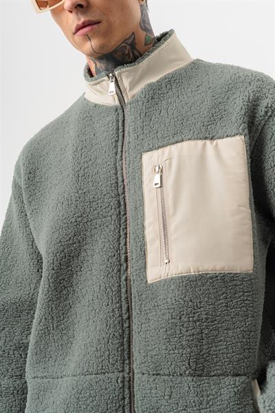 Erkek Zip Oversize Teddy Ceket Yeşil