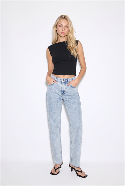 Kadın D96 Straight Crop Jean Buz Mavisi