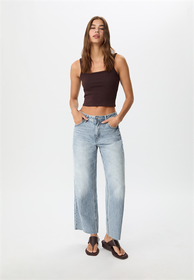 Kadın D96 Straight Crop Jean Buz Mavisi