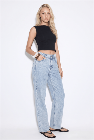 Kadın D96 Straight Crop Jean Buz Mavisi