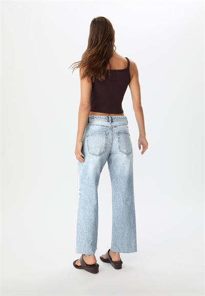 Kadın D96 Straight Crop Jean Buz Mavisi