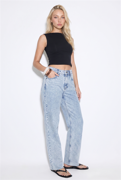 Kadın D96 Straight Crop Jean Buz Mavisi