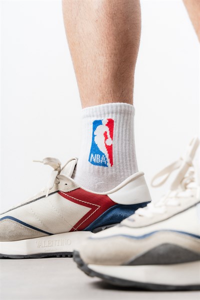 Unisex Basketbol Temalı Uzun Çorap Beyaz