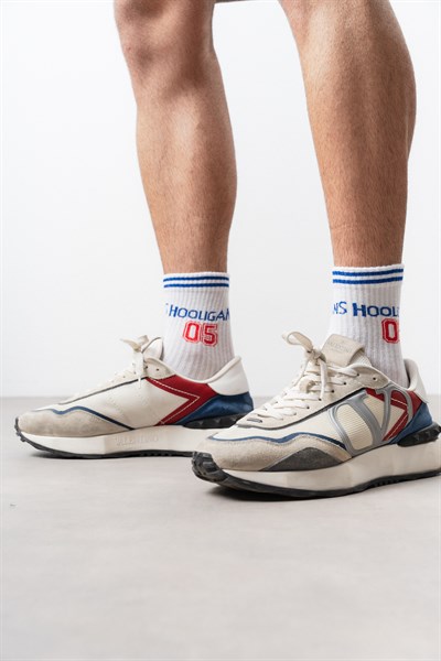 Unisex Holigans Baskılı Uzun Çorap Beyaz