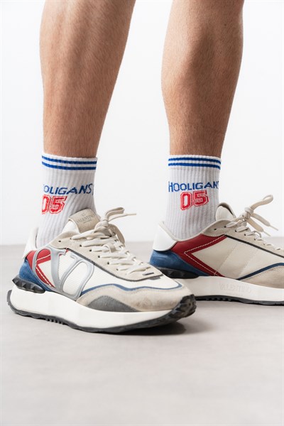 Unisex Holigans Baskılı Uzun Çorap Beyaz