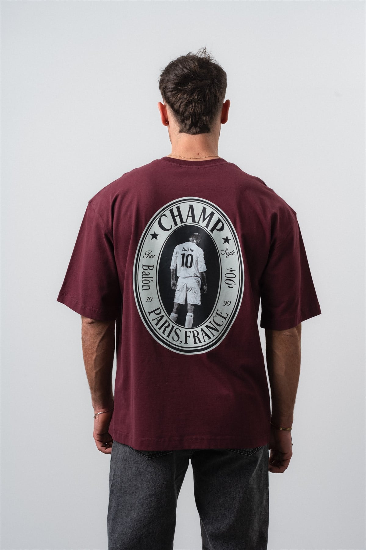Erkek Zidane Baskılı Oversize T-Shirt Bordo | Respire