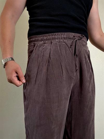 Ares Koyu Mürdüm Keten Pantolon