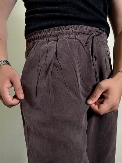 Ares Koyu Mürdüm Keten Pantolon