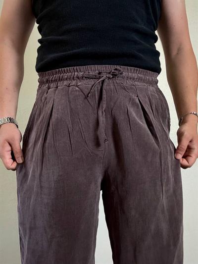 Ares Koyu Mürdüm Keten Pantolon
