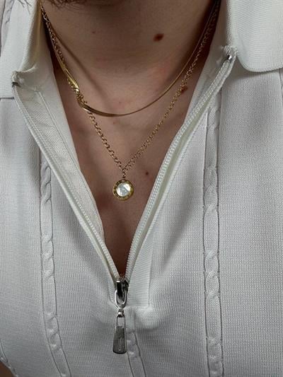 Double White Stone Steel Necklace