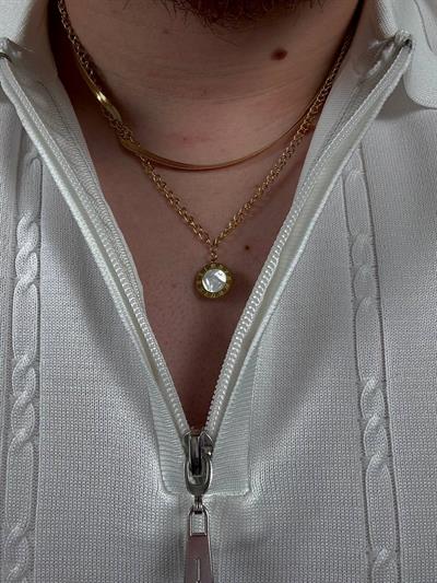Double White Stone Steel Necklace