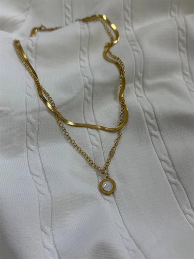 Double White Stone Steel Necklace