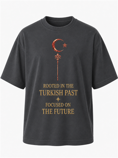 Eskitme Gold Ay Yıldız Premıum Antrasit Gri Oversize T-shırt