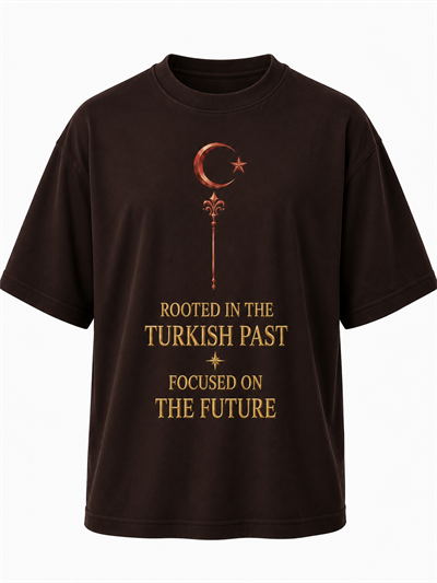 Eskitme Gold Ay Yıldız Premıum Kahverengi Oversize T-shırt
